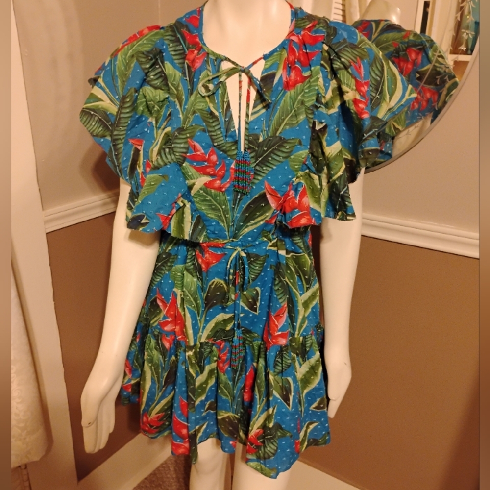Tropical Blue and Red Floral Dress